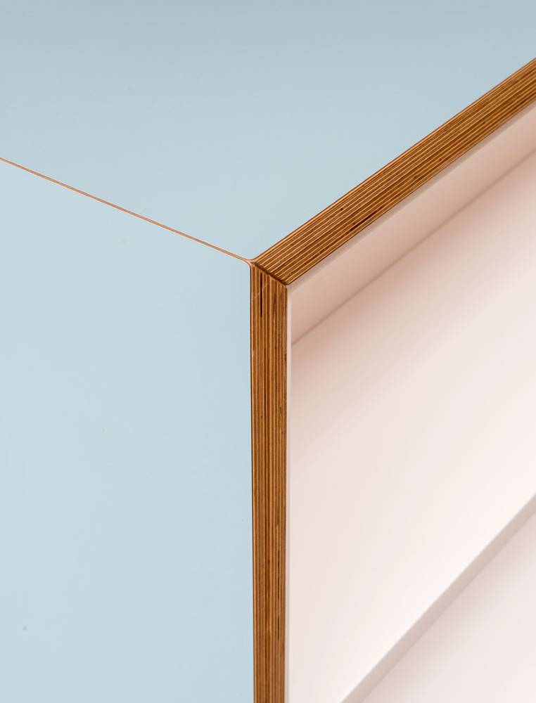 <p>Detail of the kitchen island showing the careful jointing of the Formica-faced birch plywood worktop.&nbsp;</p>